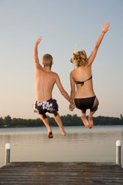 teens jump in the lake